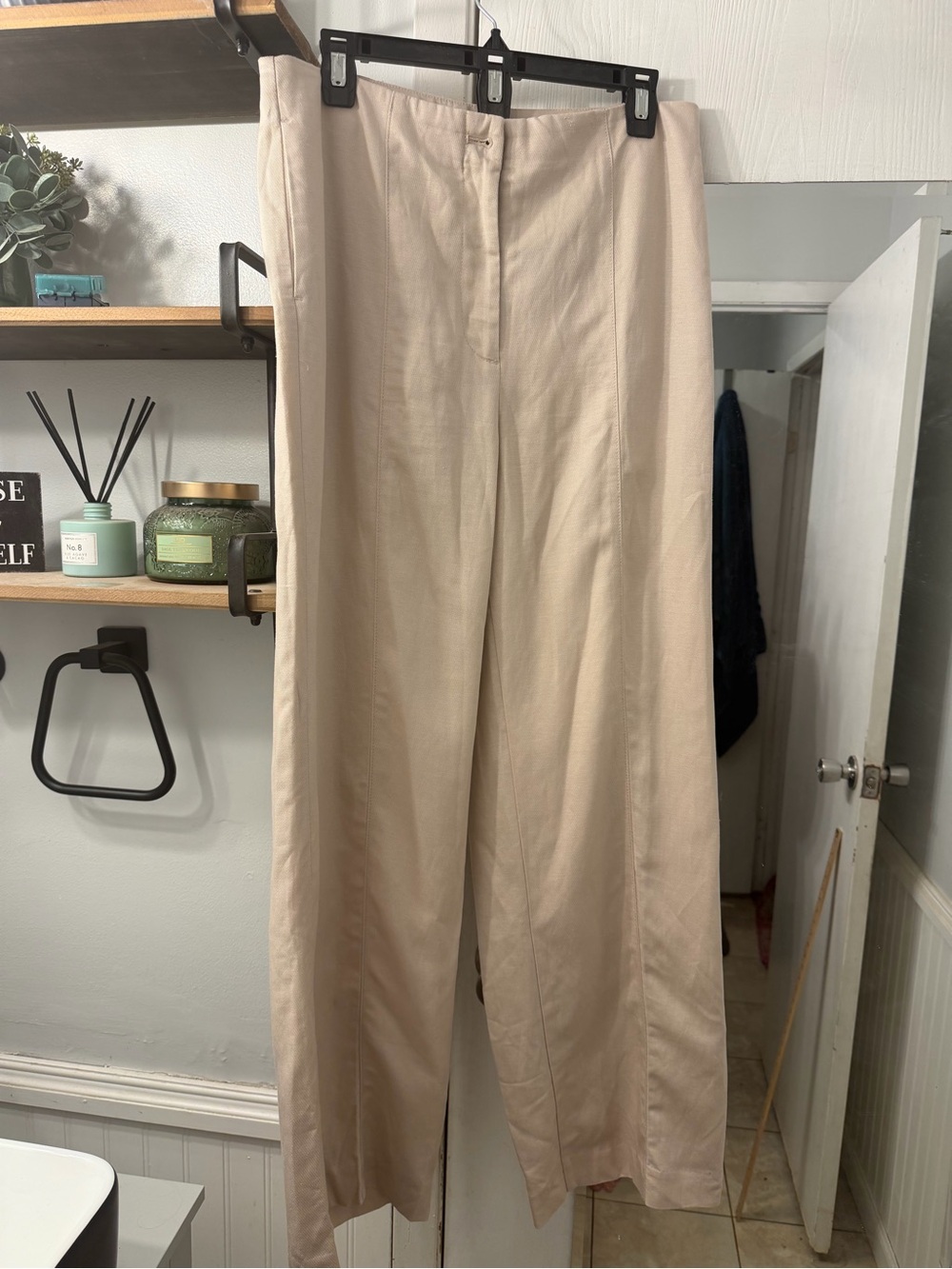 Ann Taylor Wide Leg Linen blend Pants in Light Beige